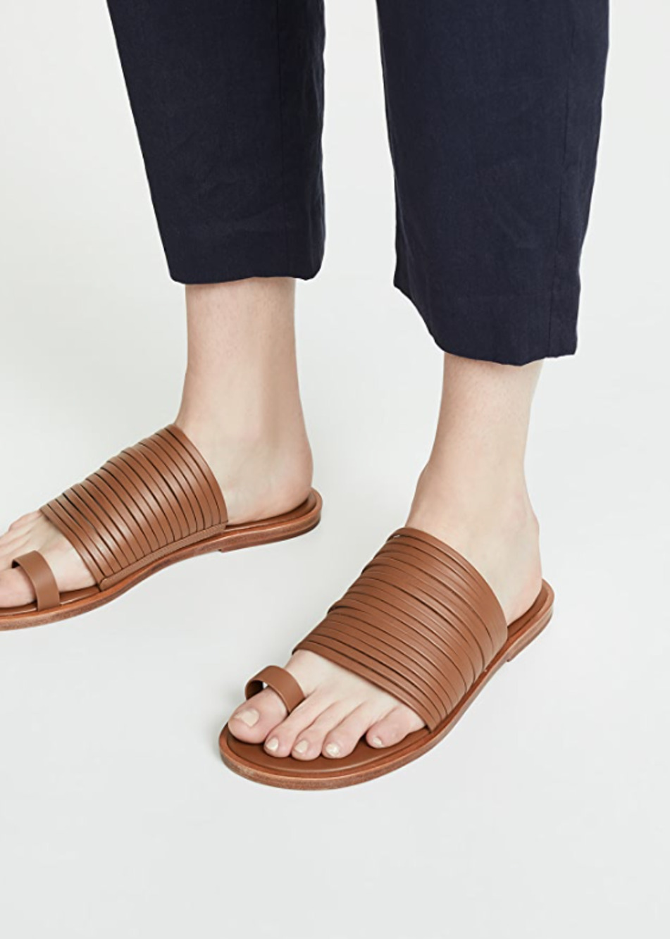 VINCE WOMEN'S PENROSE TOE RING SLIDE BROWN STRAPPY SANDALS SZ 7